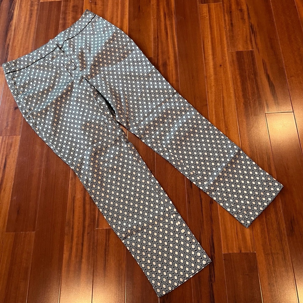 Chicos‎ Gold Black Pants Geometric Diamond Print Pattern Dressy Cotton Poly Sz S